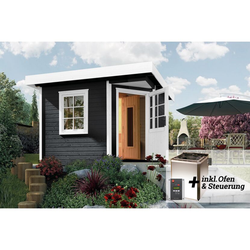 Schwarze Sauna im Garten