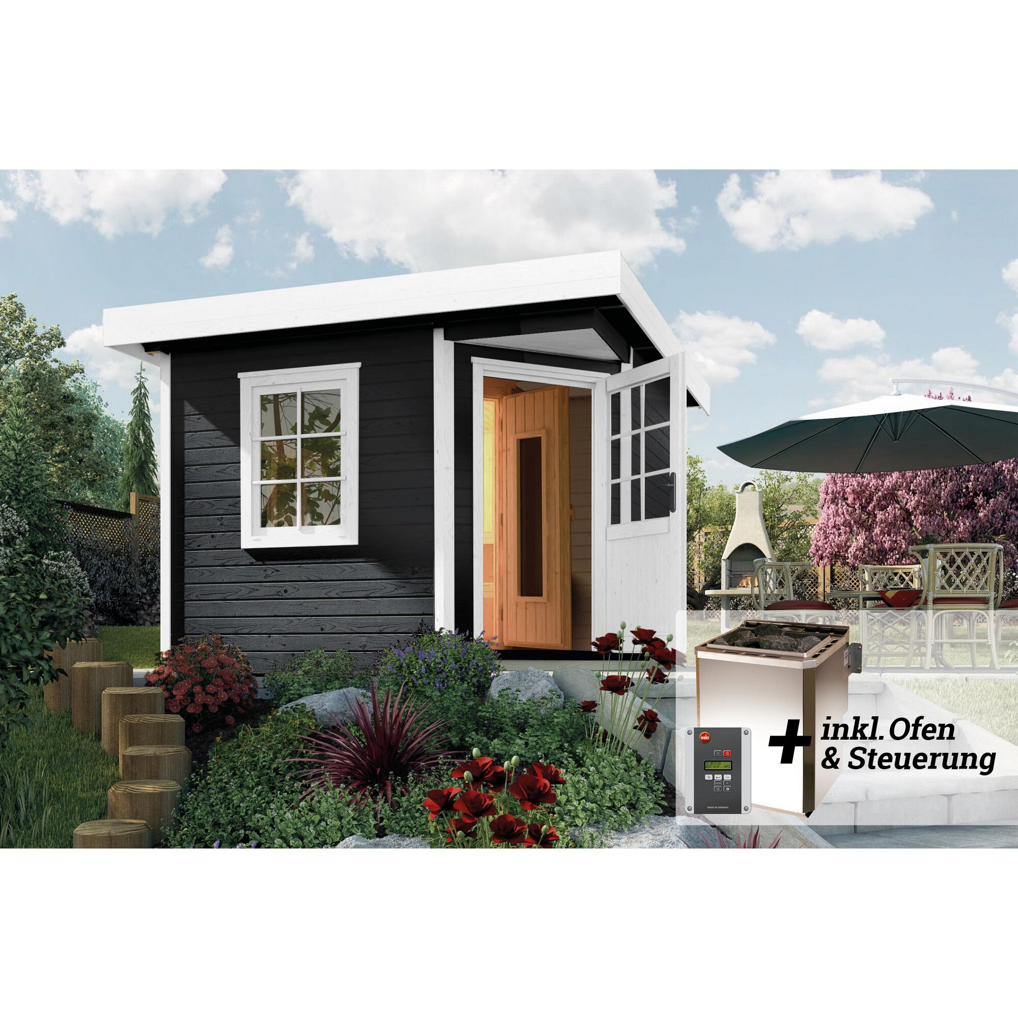 Schwarze Sauna im Garten