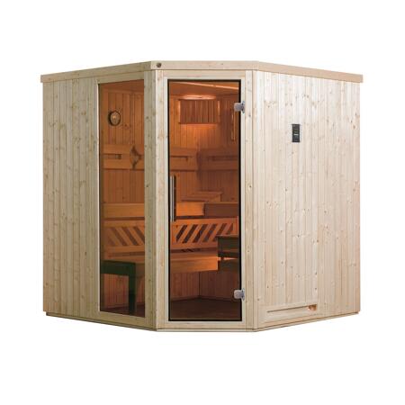 3. Bild von Elementsauna 'Varberg 3' mit 7,5 kW BioS-Ofenset, Steuerung, Glastür, Fenster 192 x 192 x 199 cm