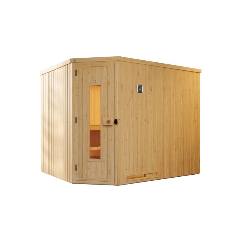 Weka Sauna Varberg Größe 4 mit geöffneter Tür
