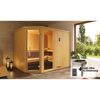 Ecksauna aus Holz mit Saunaofen und Steuerung