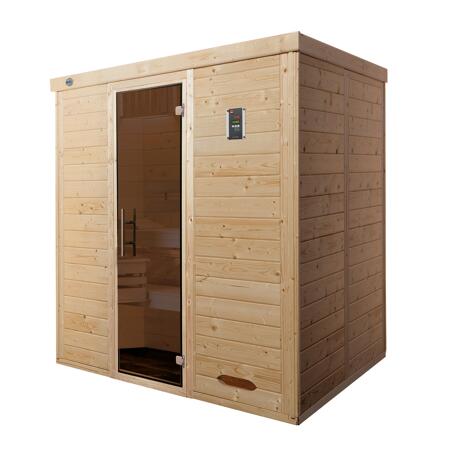 3. Bild von Massivholz-Elementsauna 'Kemi 3' mit 7,5 kW BioS-Ofenset, Steuerung, Glastür 188 x 140 x 200 cm