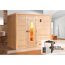 Premium-Massivholzsauna 'Bergen 3' mit 7,5 kW OS-Ofenset, Steuerung, Massivholztür 238 x 188 x 205 cm