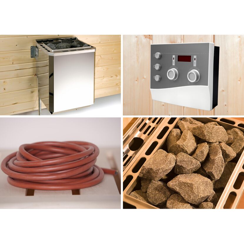 Saunaofen, Steuerung, Kabel und Saunasteine