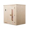 Außenansicht der Sauna HALMSTAD aus hellem Holz.