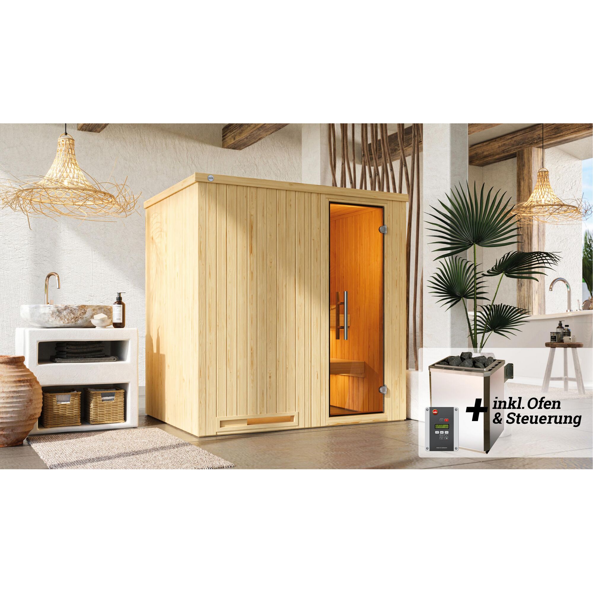 Sauna HALMSTAD in hellem Holz