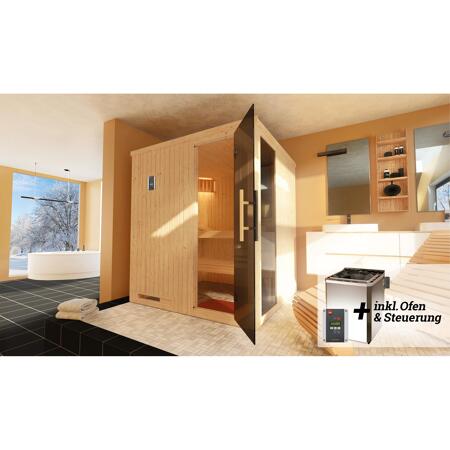 2. Bild von Elementsauna 'Halmstad 2' mit 7,5 kW BioS-Ofenset, Steuerung, Glastür, Fenster 192 x 175 x 199 cm