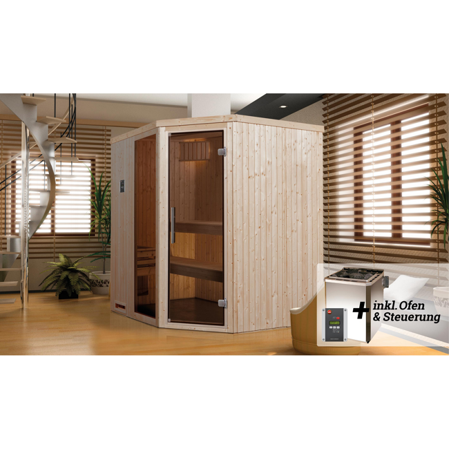 Bild von Elementsauna 'Varberg 2' mit 7,5 kW BioS-Ofenset, Steuerung, Glastür, Fenster 192 x 175 x 199 cm