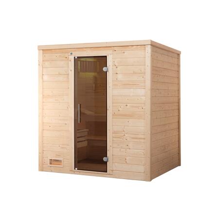 3. Bild von Premium-Massivholzsauna 'Bergen 1' mit 7,5 kW BioS-Ofenset, Steuerung, Glastür 188 x 138 x 205 cm