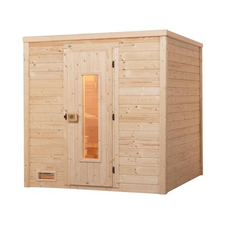 3. Bild von Premium-Massivholzsauna 'Bergen 1.8' mit 7,5 kW OS-Ofenset, Steuerung, Massivholztür 188 x 171 x 205 cm