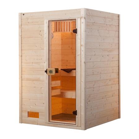 3. Bild von Massivholz-Sauna 'Valida 1' mit 4,5 kW OS-Ofenset, Steuerung, Glastür 137 x 137 x 203,5 cm