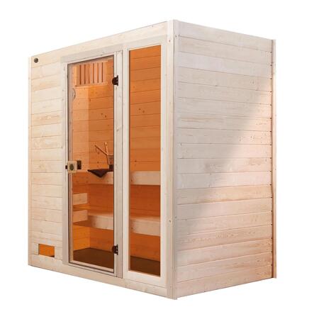 3. Bild von Massivholz-Sauna 'Valida 2' mit 7,5 kW BioS-Ofenset, Steuerung, Glastür, Fenster 187 x 137 x 203,5 cm