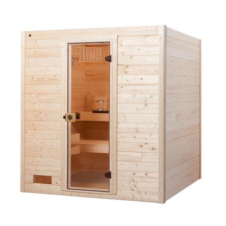 3. Bild von Massivholz-Sauna 'Valida 3' mit 9 kW K-Ofenset, integrierter Steuerung, Glastür 187 x 187 x 203,5 cm