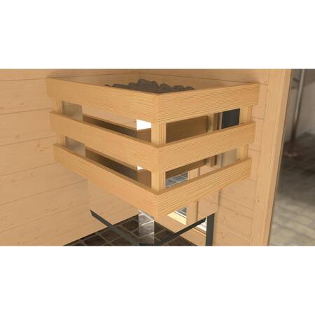 6. Bild von Massivholz-Sauna 'Valida 4' mit 9 kW K-Ofenset, integrierter Steuerung, Glastür, Fenster 237 x 187 x 203,5 cm