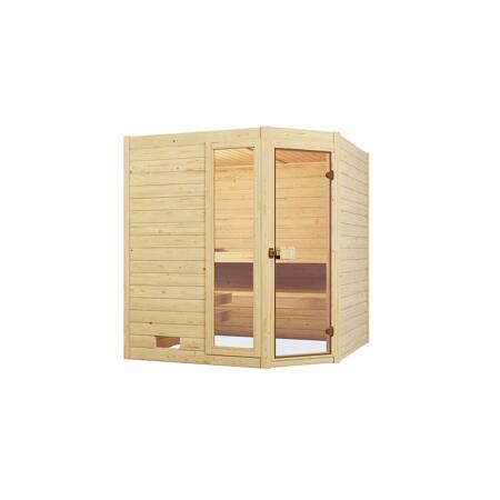 3. Bild von Massivholz-Sauna 'Valida 2 Eck' mit 7,5 kW BioS-Ofenset, Steuerung, Glastür, Fenster 187 x 170 x 203,5 cm