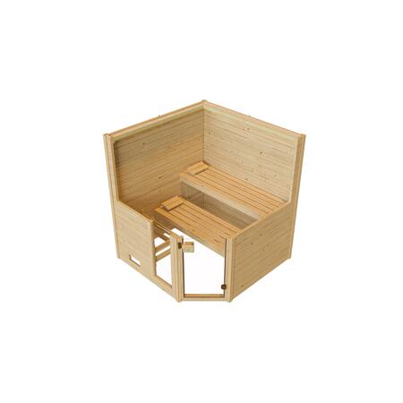 6. Bild von Massivholz-Sauna 'Valida 2 Eck' mit 7,5 kW BioS-Ofenset, Steuerung, Glastür, Fenster 187 x 170 x 203,5 cm