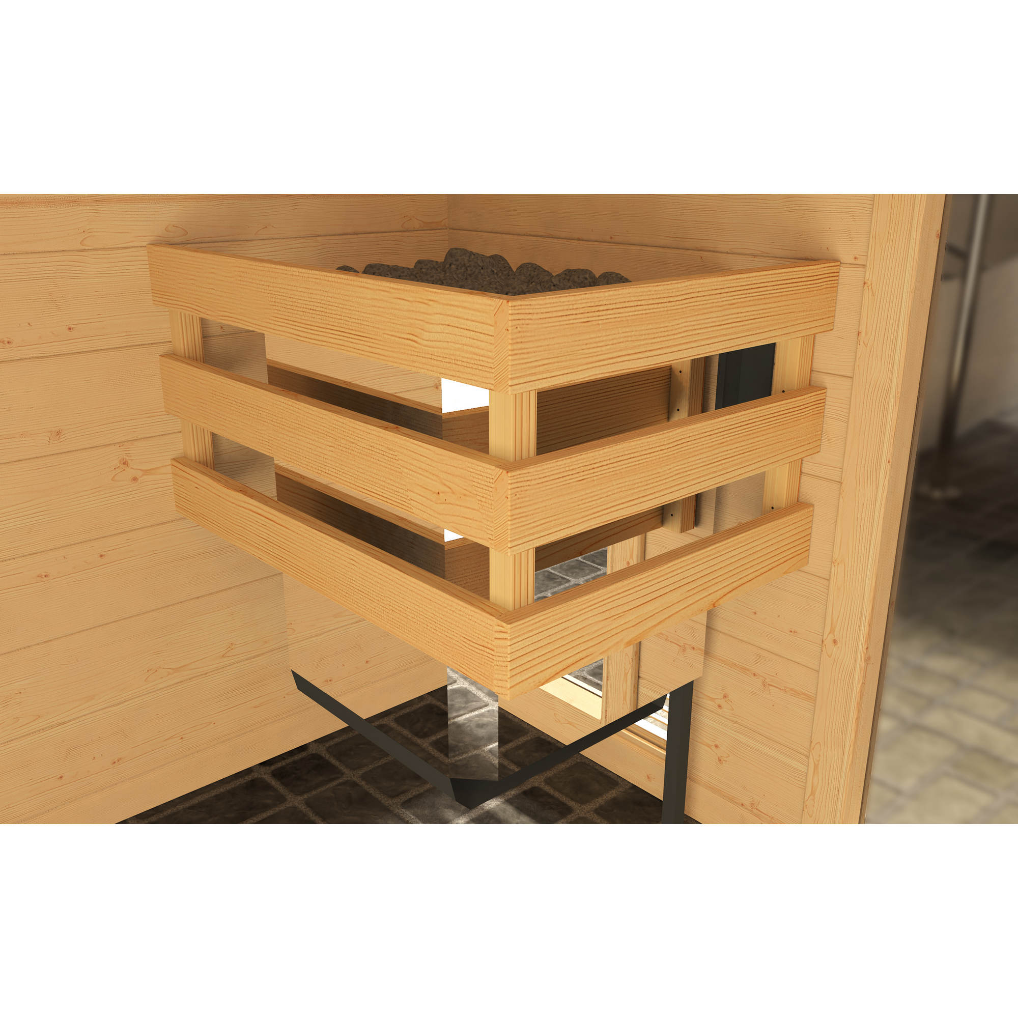 Massivholz-Sauna 'Valida 2 Eck' mit 7,5 kW BioS-Ofenset, Steuerung, Glastür, Fenster 187 x 170 x 203,5 cm + product picture