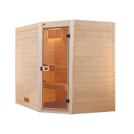 3. Bild von Massivholz-Sauna 'Valida 4 Eck' mit 9 kW K-Ofenset, integrierter Steuerung, Glastür 237 x 187 x 203,5 cm