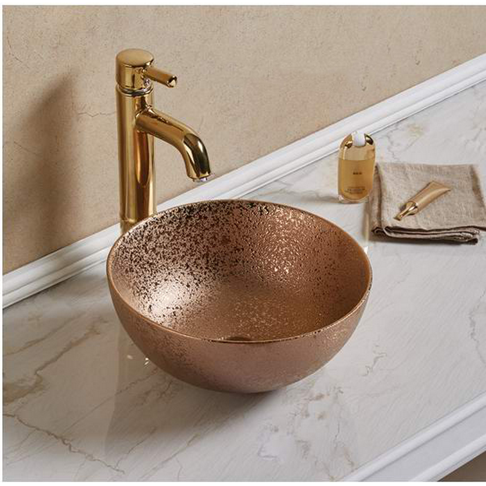 Aufsatzwaschtisch 'Osiris' Keramik rose golden gemustert Ø 35,8 cm + product picture