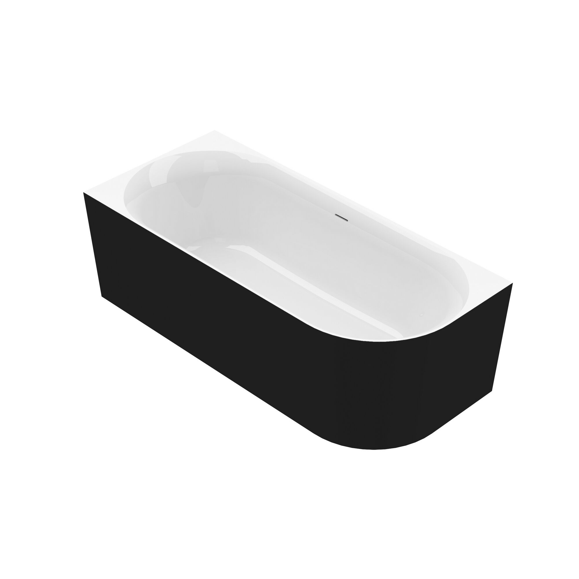 Schwarze Eckbadewanne mit weißer Innenfläche