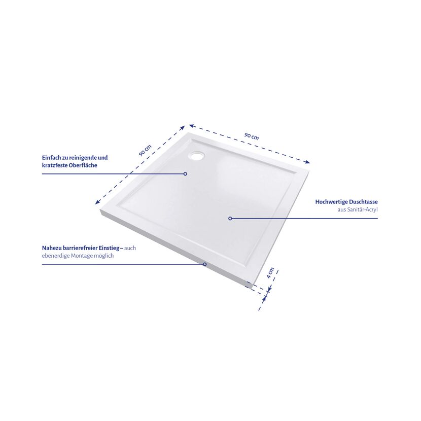 Quadratische Duschtasse 90 x 90 cm