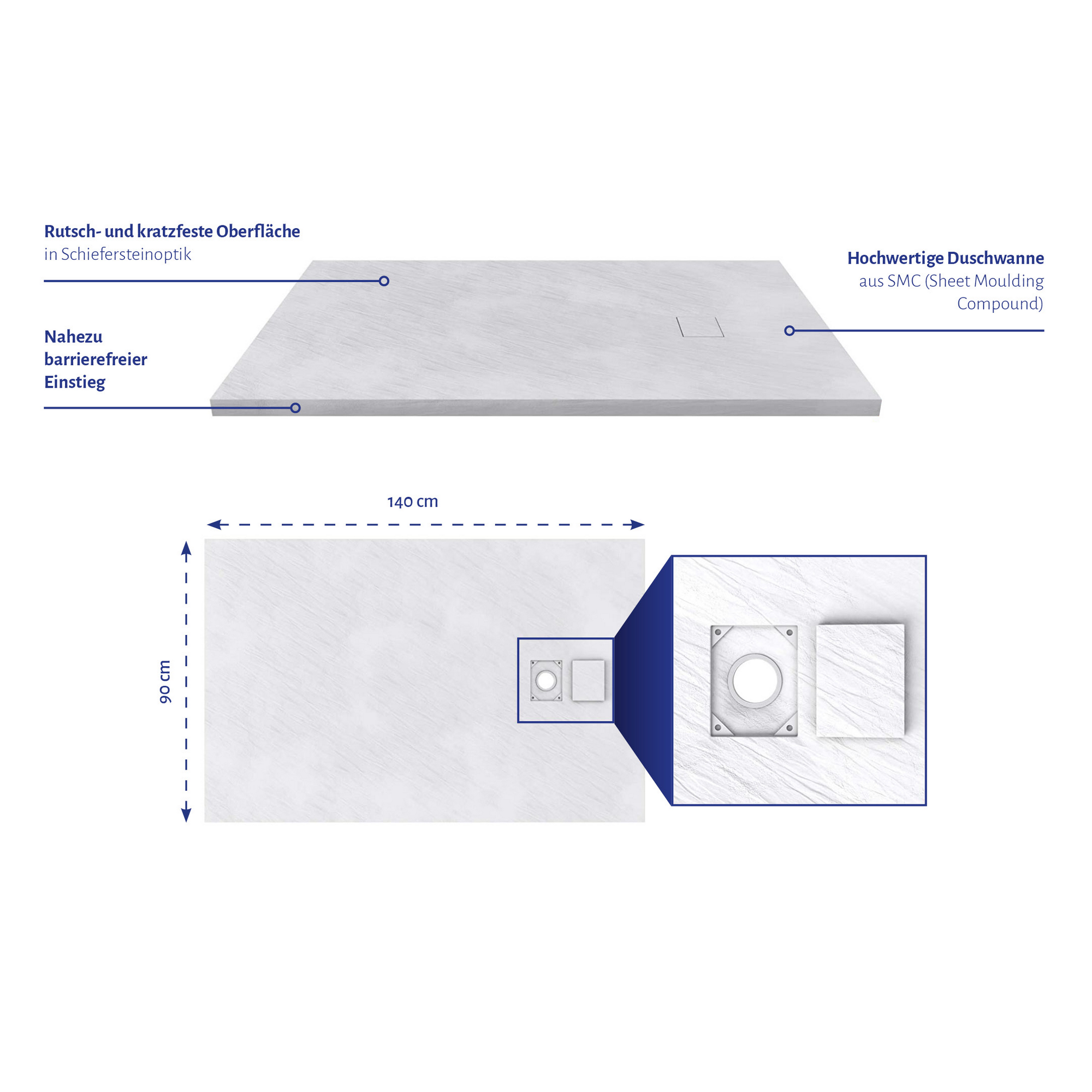 Duschwanne 'Stone' grau 80 x 120 x 2,6 cm + product picture