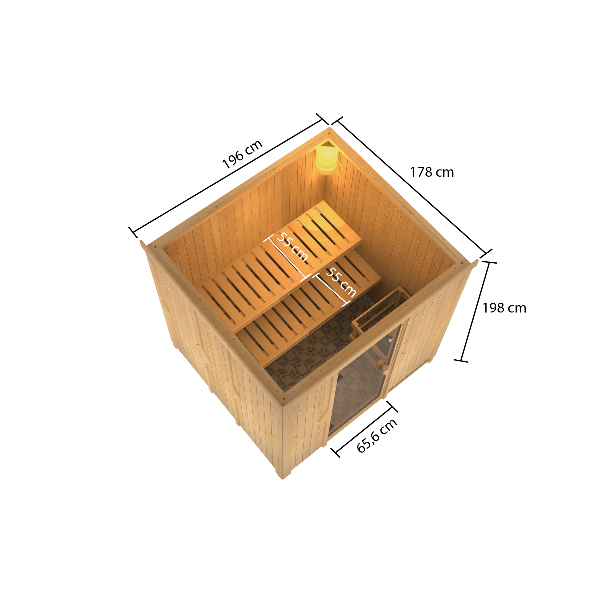 Elementsauna 'Halmstadt' natur 9 kW Bio-Ofen, Steuerung Easy, Glastür, Zubehörpaket 178 x 196 x 198 cm + product picture