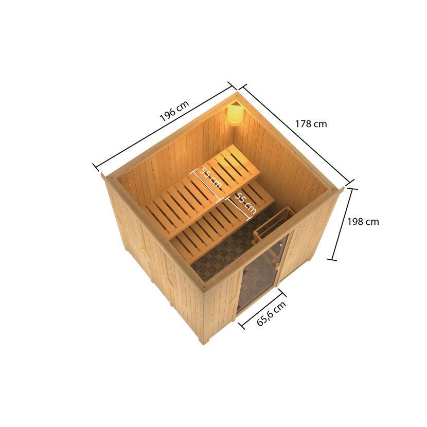 Sauna aus Holz mit Maßen