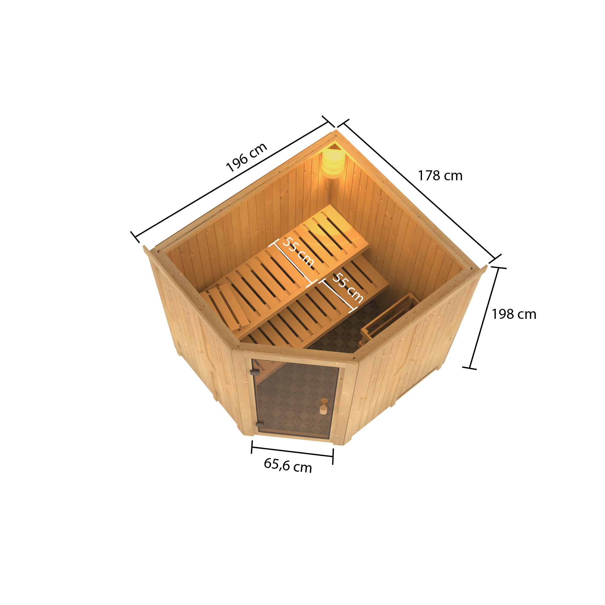 Elementsauna 'Varberg' natur 9 kW Bio-Ofen, Steuerung Easy, Glastür, Zubehörpaket  178 x 196 x 198 cm + product picture