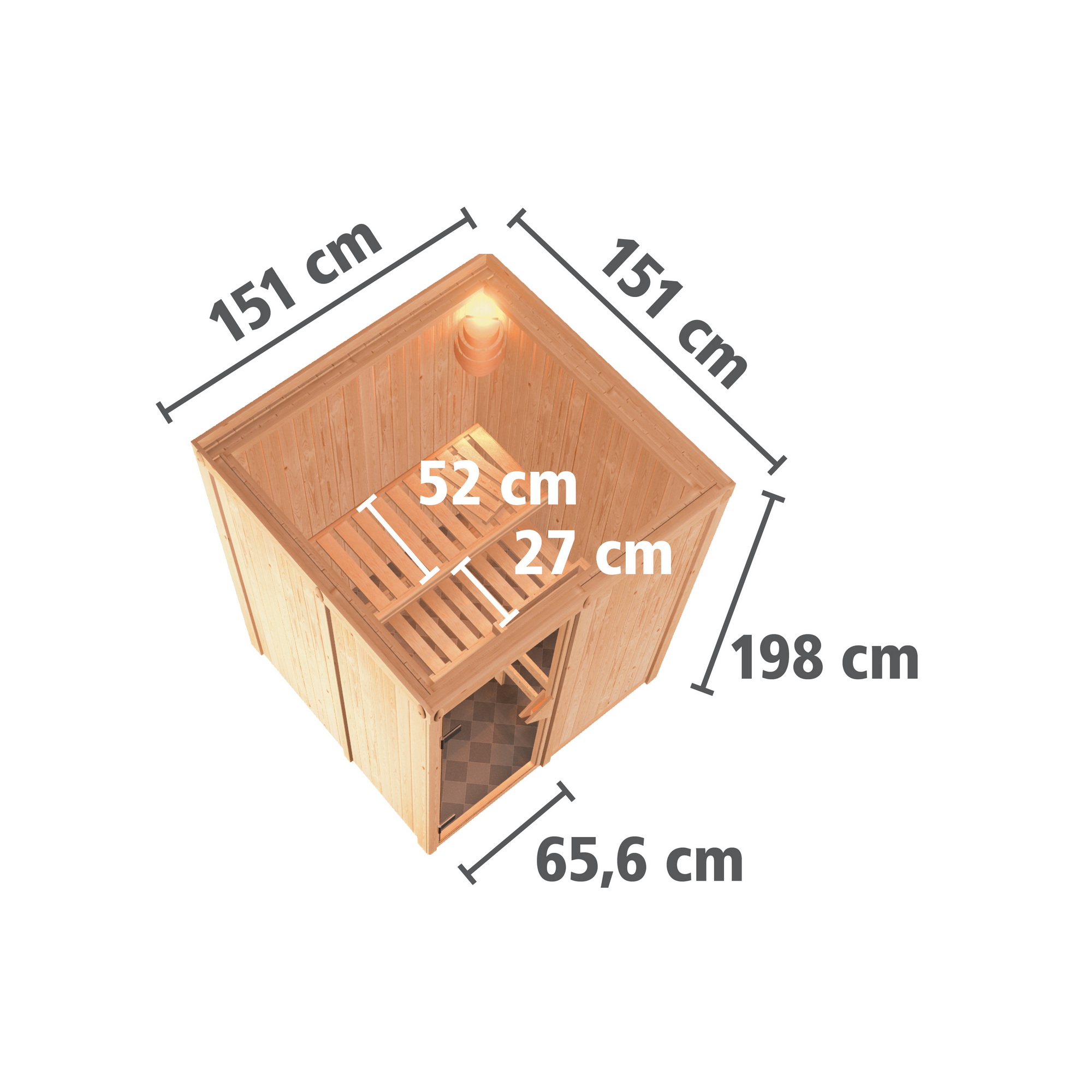 Elementsauna 'Abril' naturbelassen mit Energiespartür 9 kW Ofen integrierte Steuerung 151 x 151 x 198 cm