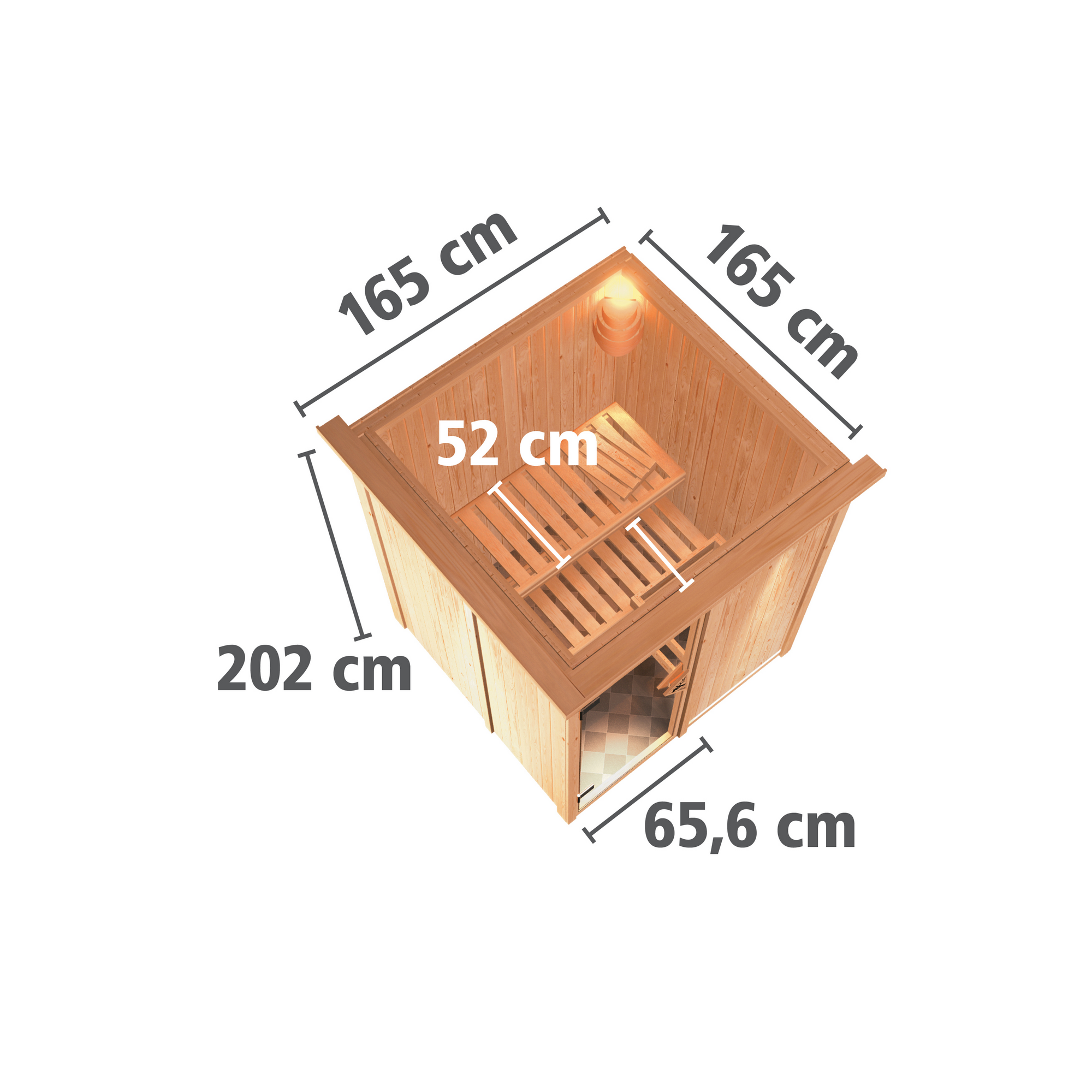 Elementsauna 'Abril' naturbelassen mit Energiespartür und Kranz 9 kW Bio-Ofen externe Steuerung Easy 165 x 165 x 202 cm