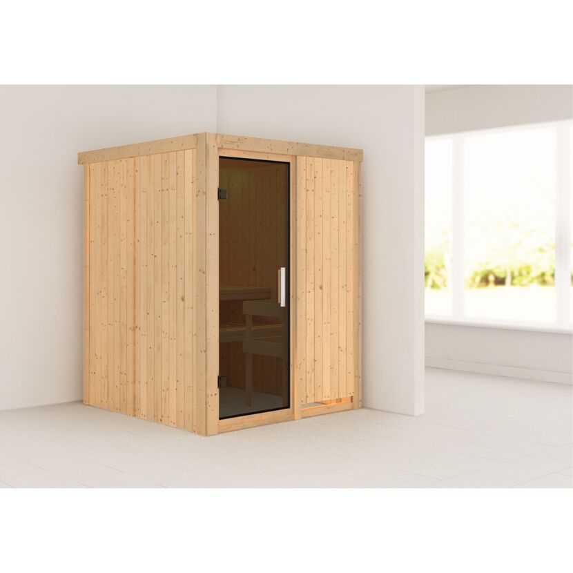 Elementsauna 'Abril' naturbelassen mit graphitfarbener Tür 151 x 151 x 198 cm