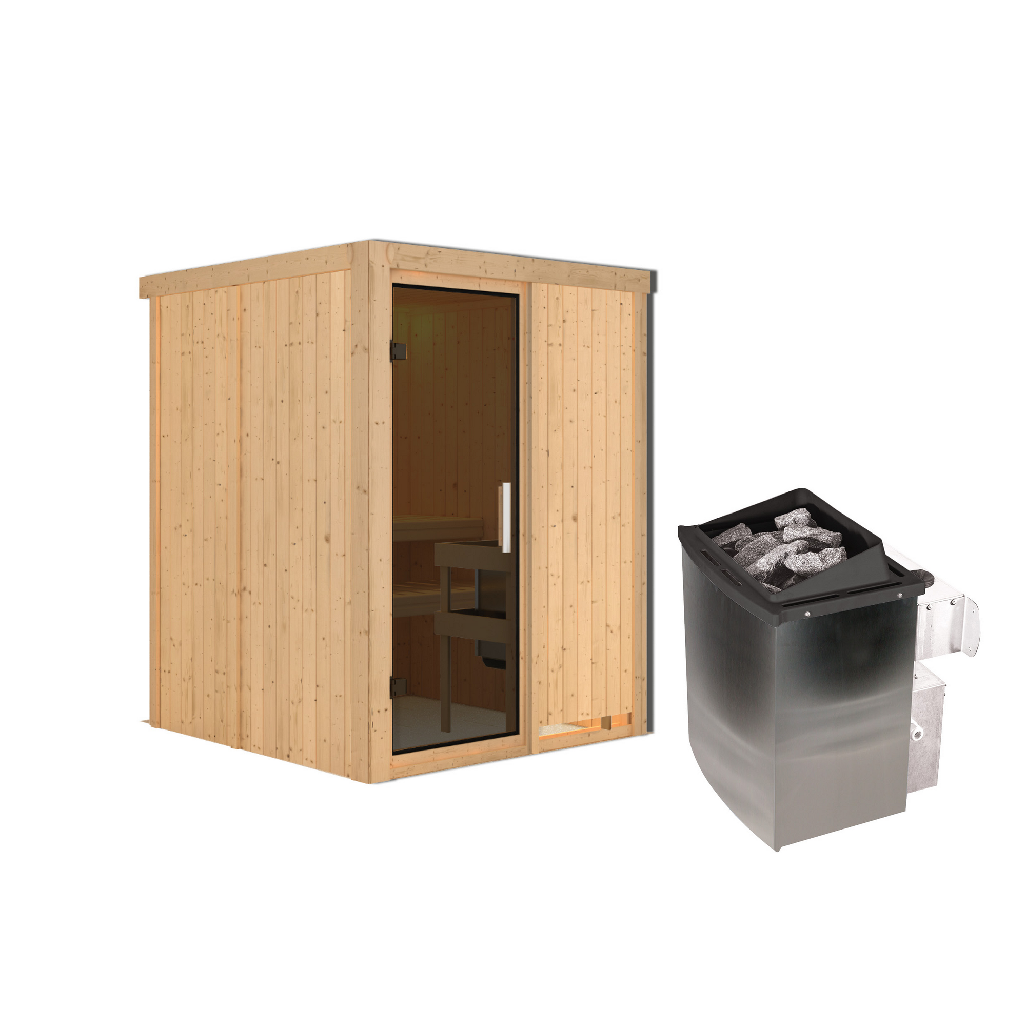 Sauna aus Holz mit Saunaofen
