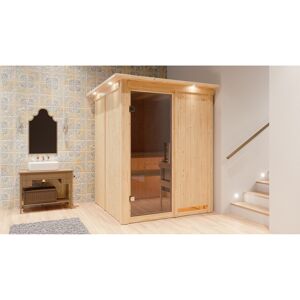 Elementsauna 'Abril' naturbelassen mit Kranz und graphitfarbener Tür 9 kW Ofen externe Steuerung Easy 165 x 165 x 202 cm