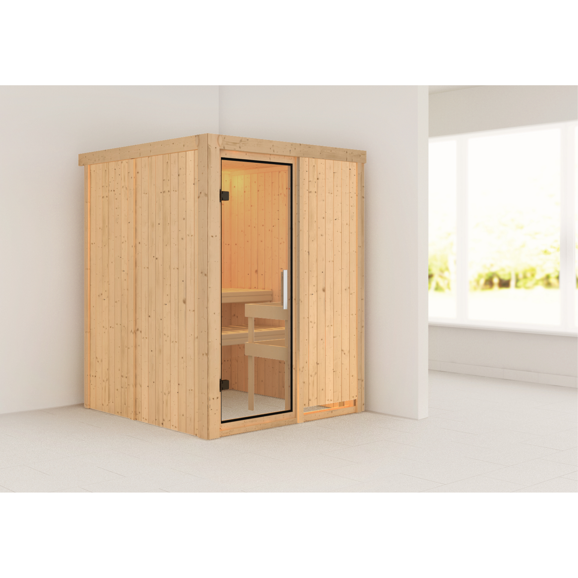 Elementsauna 'Abril' naturbelassen mit Klarglastür 151 x 151 x 198 cm + product picture