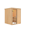 Helle Sauna aus Holz mit offener Tür