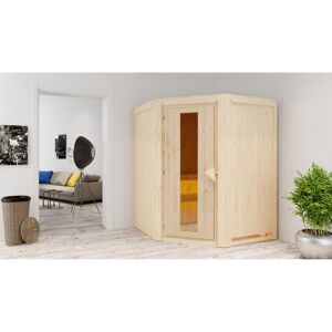 Elementsauna 'Adora' naturbelassen mit Energiespartür 9 kW Bio-Ofen externe Steuerung Easy 151 x 151 x 198 cm