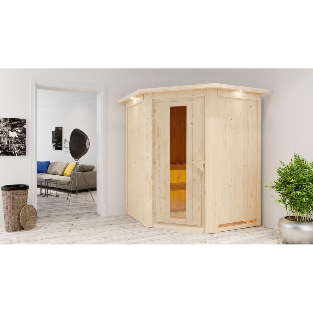 Elementsauna 'Adora' naturbelassen mit Energiespartür und Kranz 165 x 165 x 202 cm