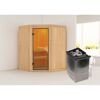 Eck-Sauna aus Holz mit Saunaofen