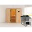 Ecksauna aus Holz mit Saunaofen