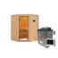 Ecksauna aus Holz mit Saunaofen
