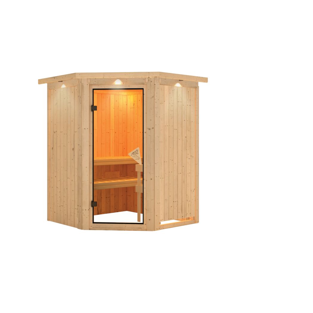 Elementsauna 'Adora' naturbelassen mit Kranz und bronzierter Tür 165 x 165 x 202 cm