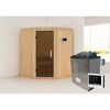 Elementsauna 'Adora' naturbelassen mit graphitfarbener Tür 9 kW Ofen externe Steuerung Easy 151 x 151 x 198 cm