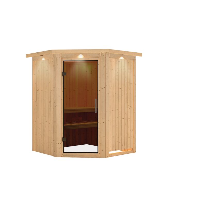 Elementsauna 'Adora' naturbelassen mit Kranz und graphitfarbener Tür 165 x 165 x 202 cm