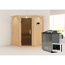 Elementsauna 'Adora' naturbelassen mit Kranz und graphitfarbener Tür 9 kW Bio-Ofen externe Steuerung Easy 165 x 165 x 202 cm