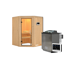 Elementsauna 'Adora' naturbelassen mit Klarglastür 9 kW Bio-Ofen externe Steuerung easy 151 x 151 x 198 cm