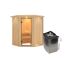 Ecksauna aus Holz mit Saunaofen