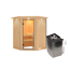 Ecksauna aus Holz mit Saunaofen