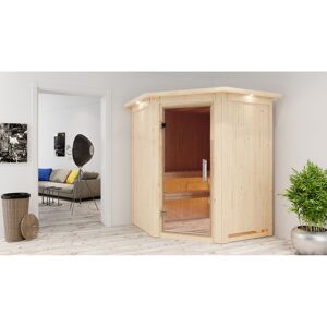 Elementsauna 'Adora' naturbelassen mit Kranz und Klarglastür 9 kW Ofen externe Steuerung easy 165 x 165 x 202 cm