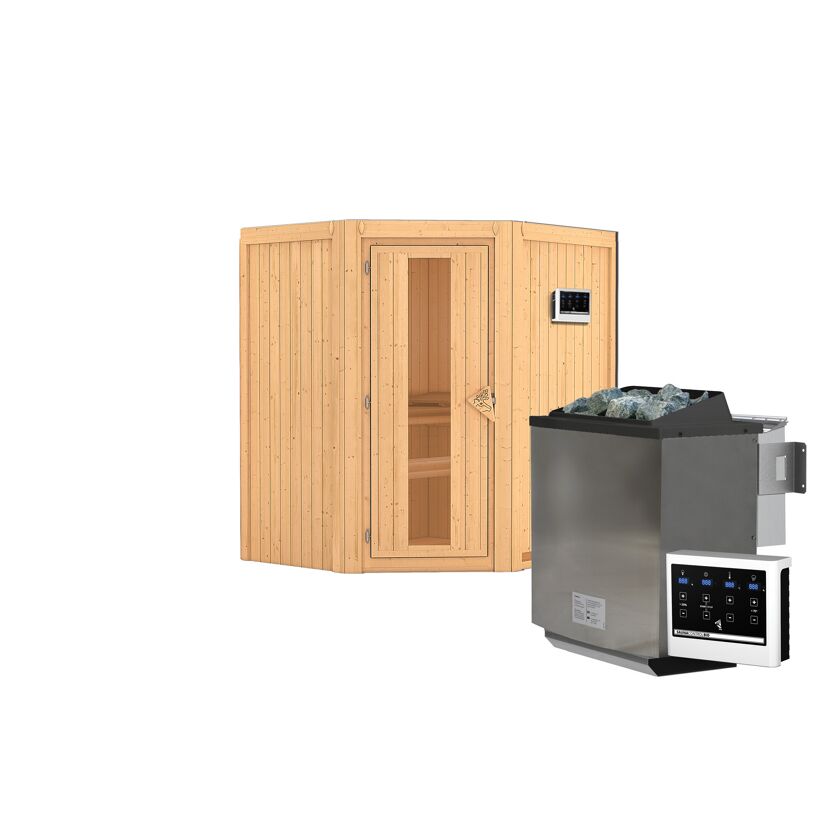 Elementsauna 'Adriana' naturbelassen mit Energiespartür 9 kW Bio-Ofen externe Steuerung Easy 170 x 151 x 198 cm